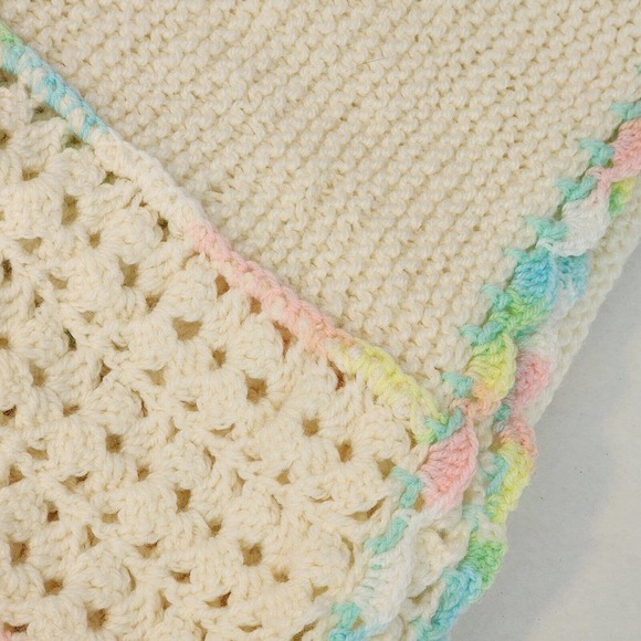 Handmade Bedding Handmade Crochet Baby Blanket Afghan Pastel Crocheted Scalloped Edges 33x42